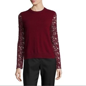 Tory Burch Burgundy Lace Sleeve Sweater